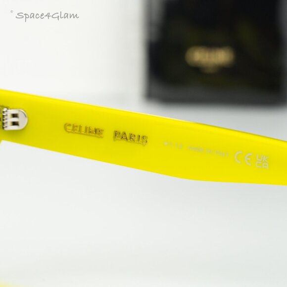 BRAND NEW Celine CL40249U 39A MONOCHROMS Neon Yellow Smoke Geometric Sunglasses - Picture 7 of 11